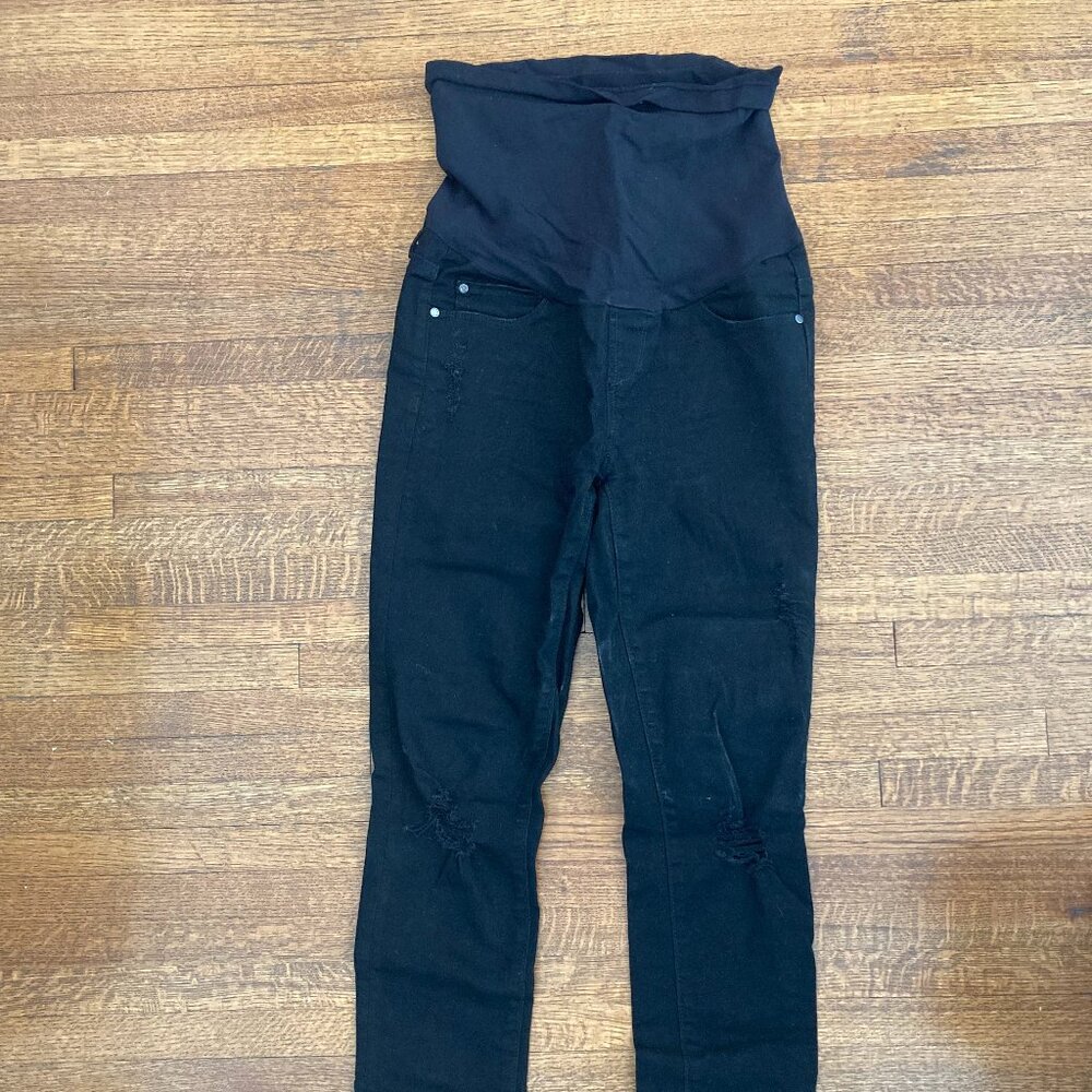 Articles of Society Maternity Jeans 26 Skinny Stretch Distressed Raw Hem Black
